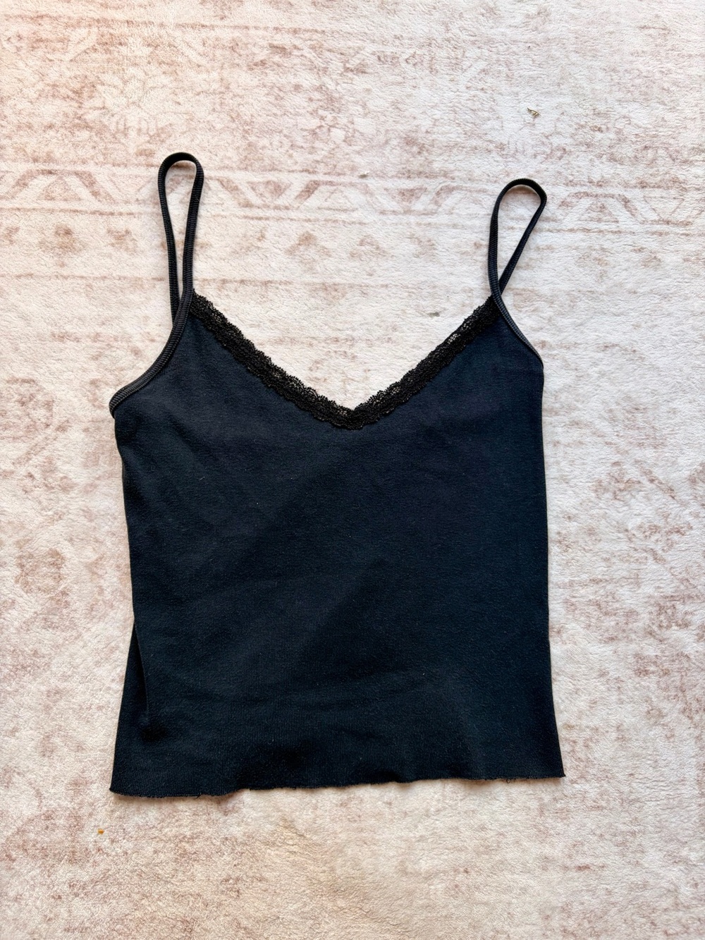 Brandy Melville Black Lace-Trim Spaghetti Strap Cami